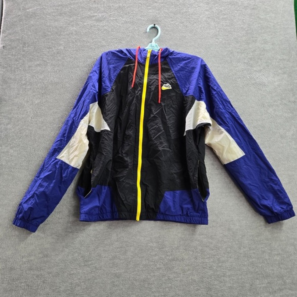 Nike Men Jacket Small Blue Colorblock Sportswear Heritage Windrunner Hoodie Mesh